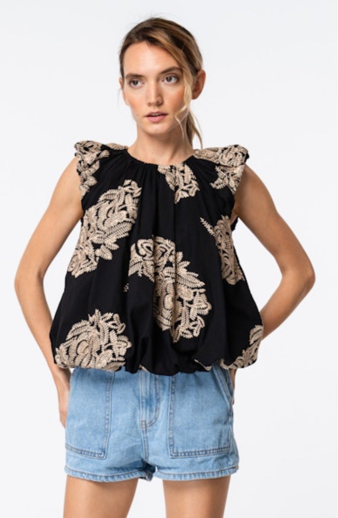 Black & Cream EMB Blouse