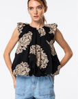 Black & Cream EMB Blouse