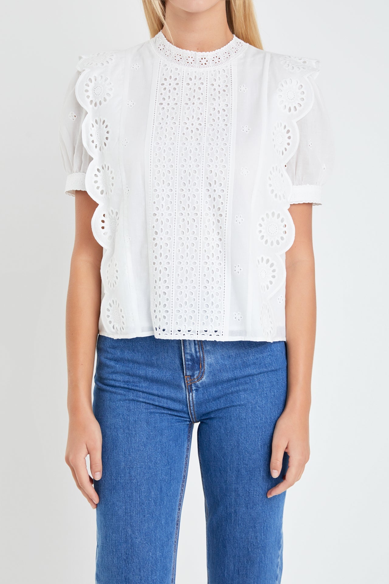Eyelet Short Sleeve Blouse