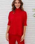Rib Contrast Sweater Red