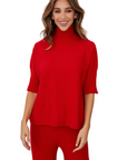 Rib Contrast Sweater Red