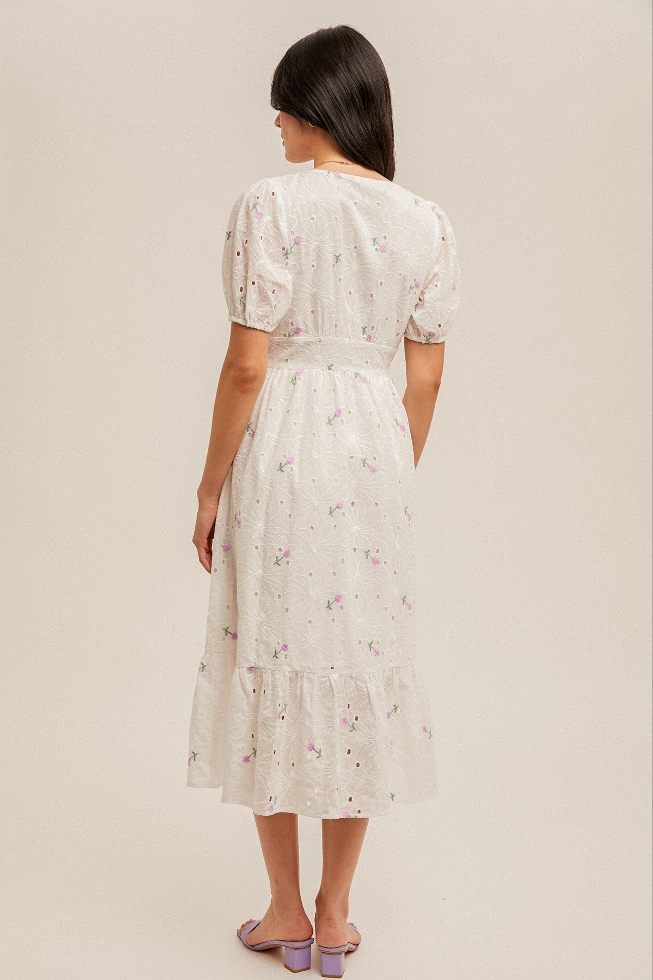 Pink Eyelet Midi Dress