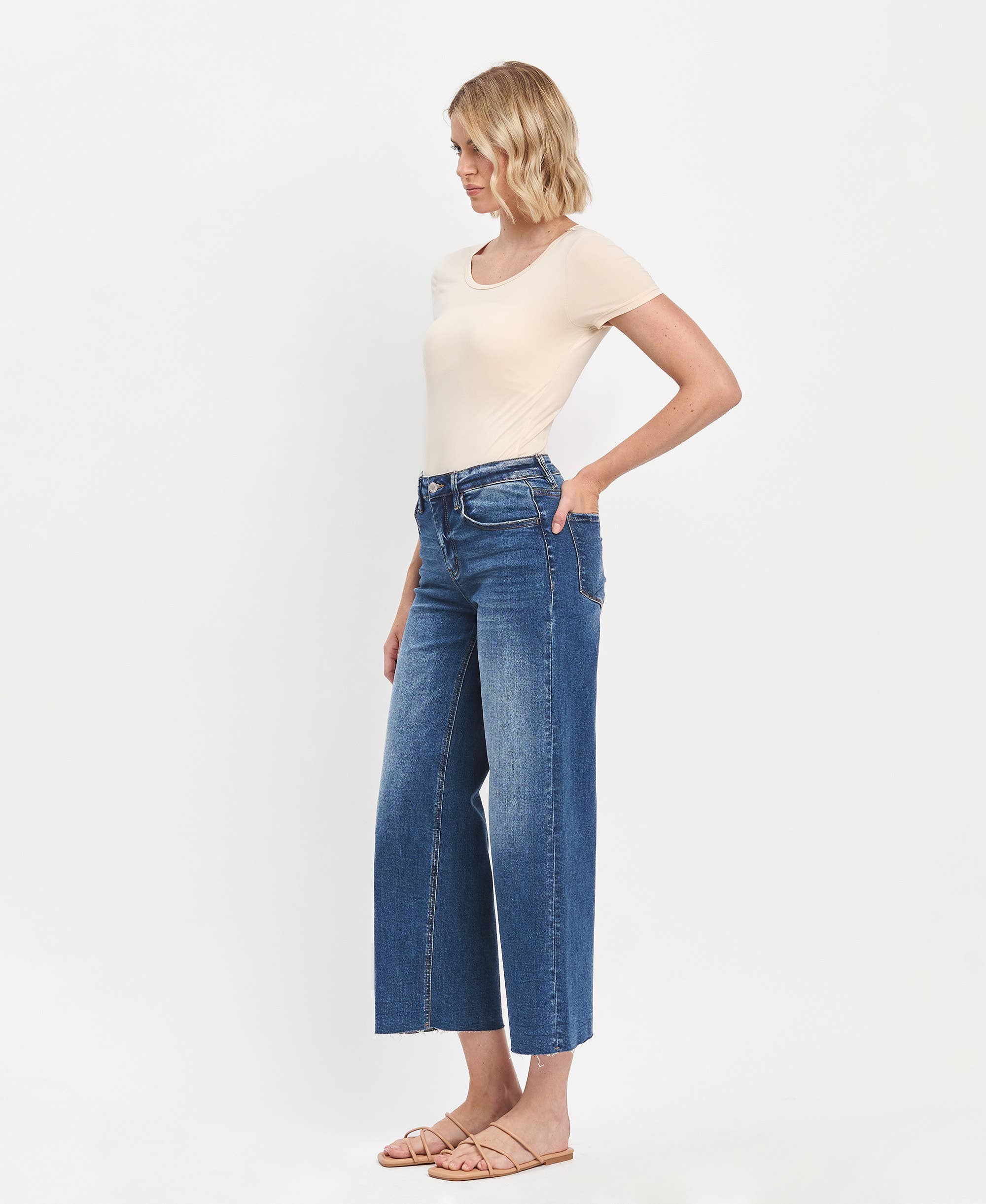 Blue Denim Wide Leg Crop