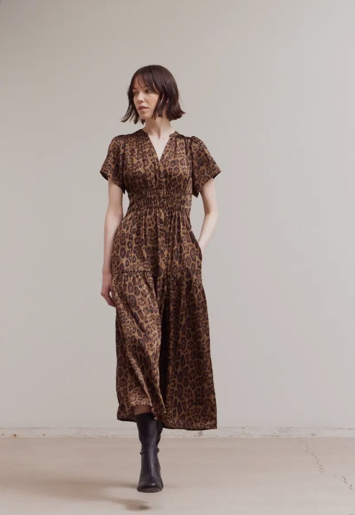 Leopard Satin Midi Dress
