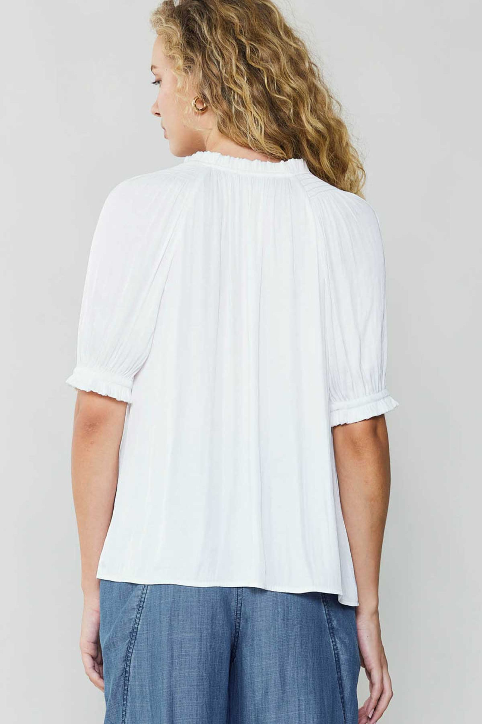 V-Neck Smocked Shoulder Blouse