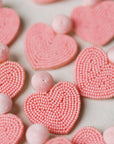 Pink Beaded Heart Earrings