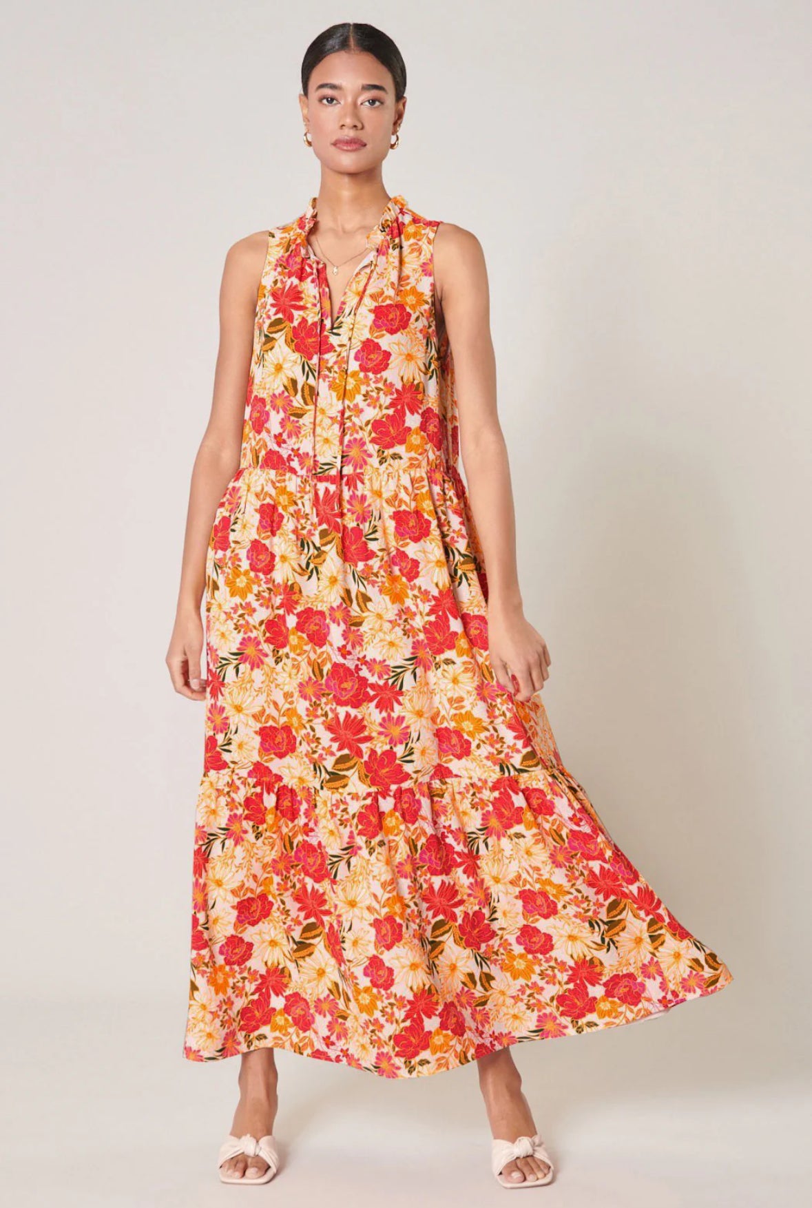 Didion Floral Split Neck Tiered Maxi Dress