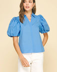 Bubble Sleeve Collared Blouse
