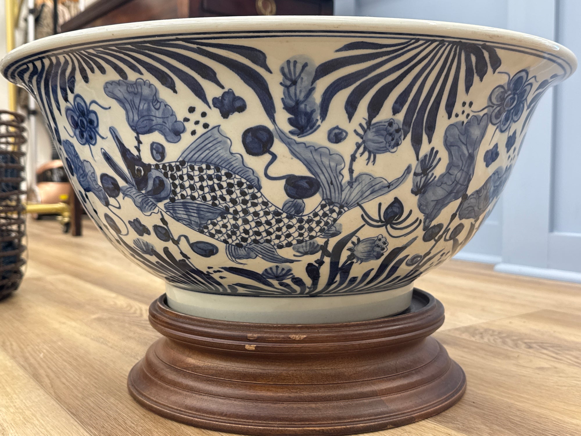 Blue and White Large Bowl Fish