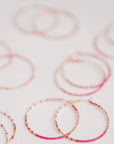 Skinny Pink Beaded Hoops