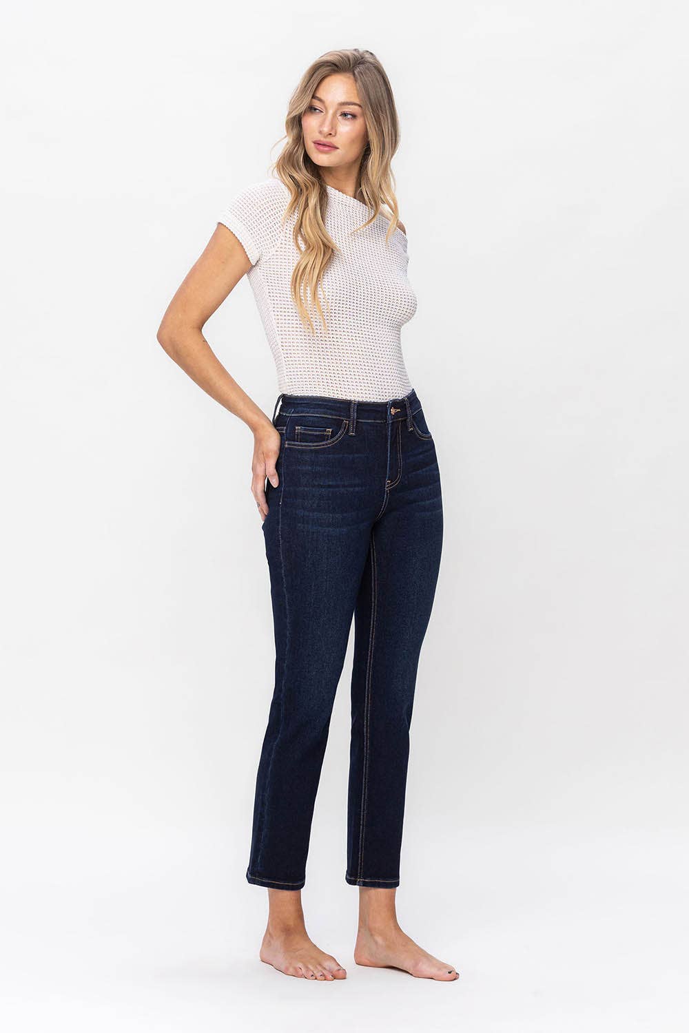 high rise ankle length slim jeans