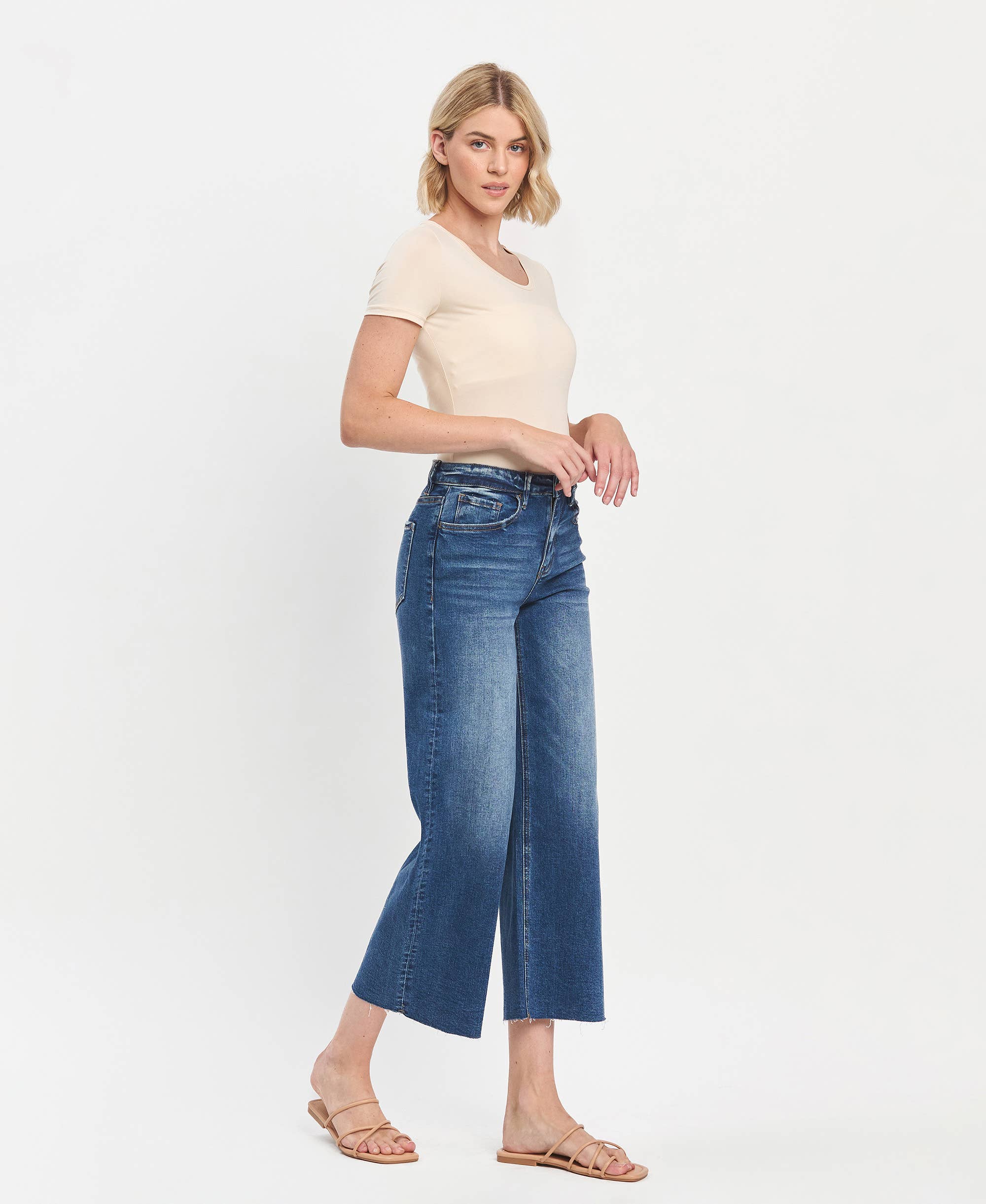 Blue Denim Wide Leg Crop
