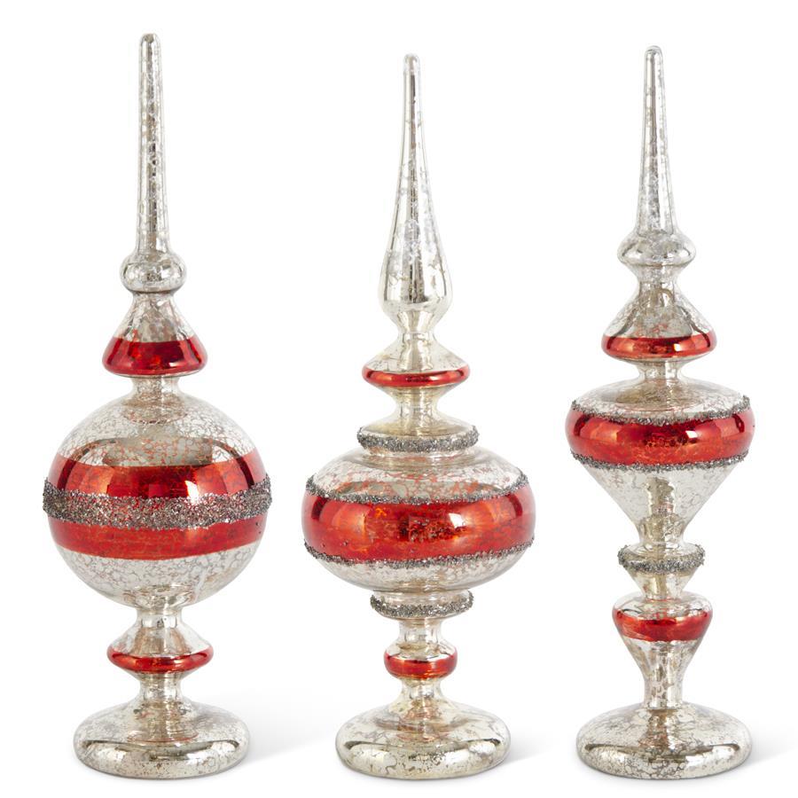 Red 10 In. Mercury Glass Finials