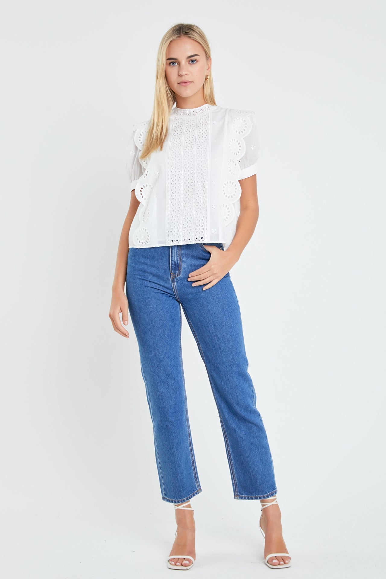 Eyelet Short Sleeve Blouse