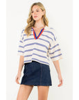 Short Sleeve Striped Knit Top