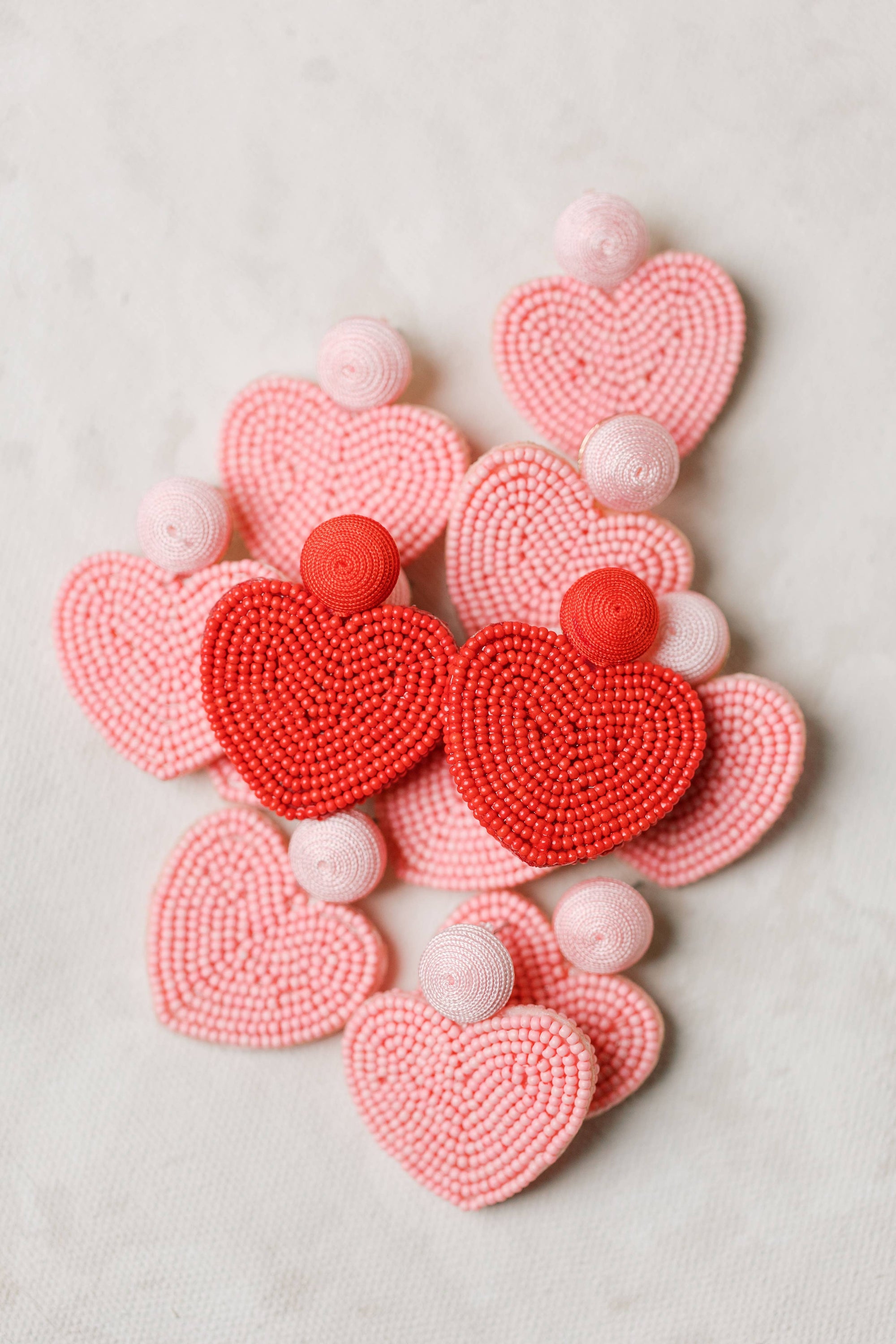 Pink Beaded Heart Earrings
