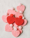Pink Beaded Heart Earrings