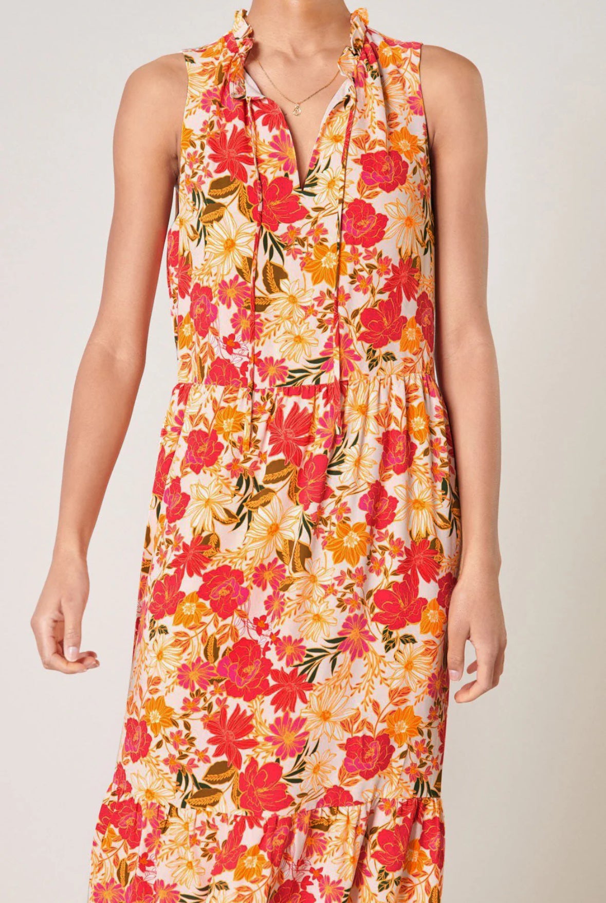 Didion Floral Split Neck Tiered Maxi Dress
