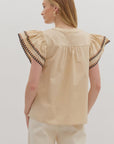 Taupe w/ Emb Trim Blouse