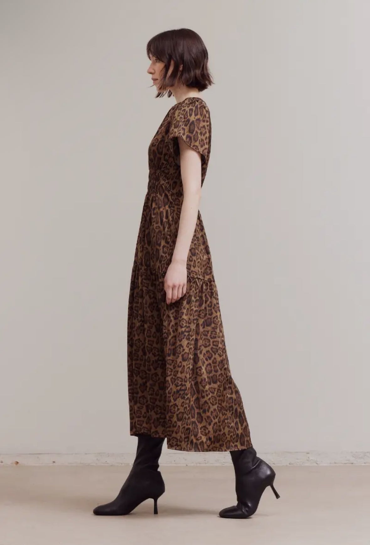 Leopard Satin Midi Dress