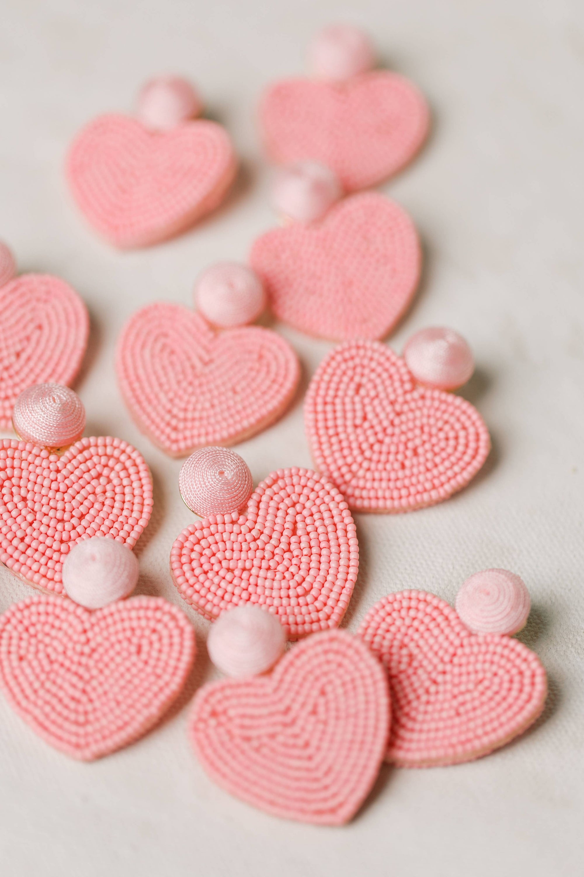 Pink Beaded Heart Earrings