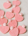Pink Beaded Heart Earrings