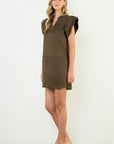 Sage Flutter Sleeve Suede Dress
