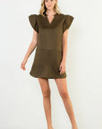 Sage Flutter Sleeve Suede Dress