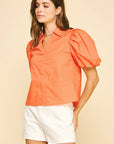 Bubble Sleeve Collared Blouse