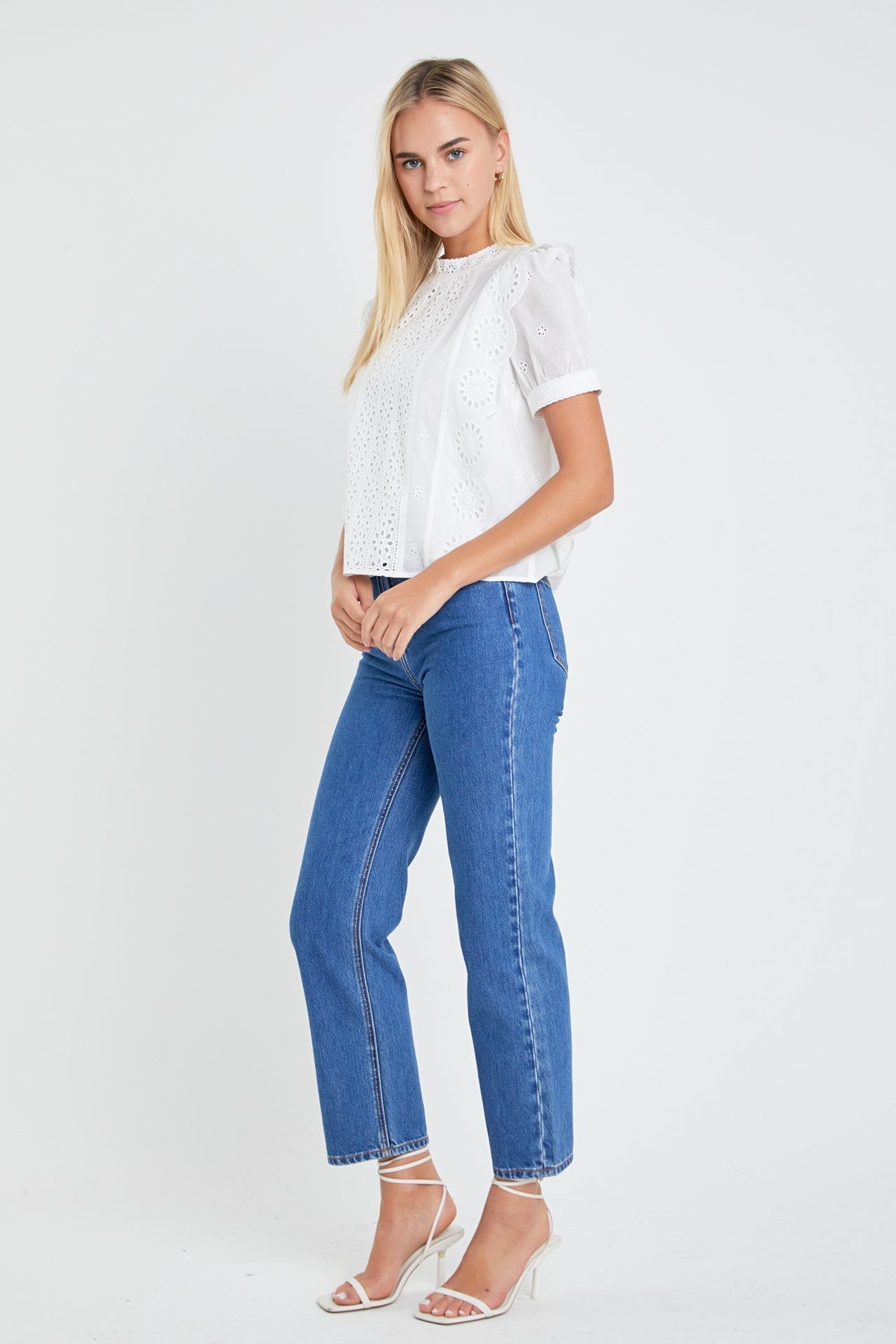Eyelet Short Sleeve Blouse