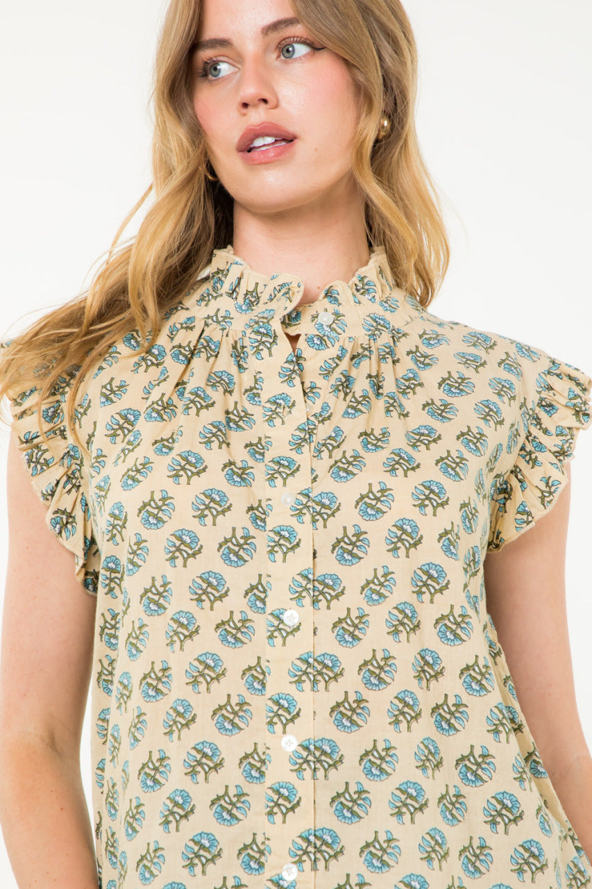 Ruffle Sleeve Floral Blouse
