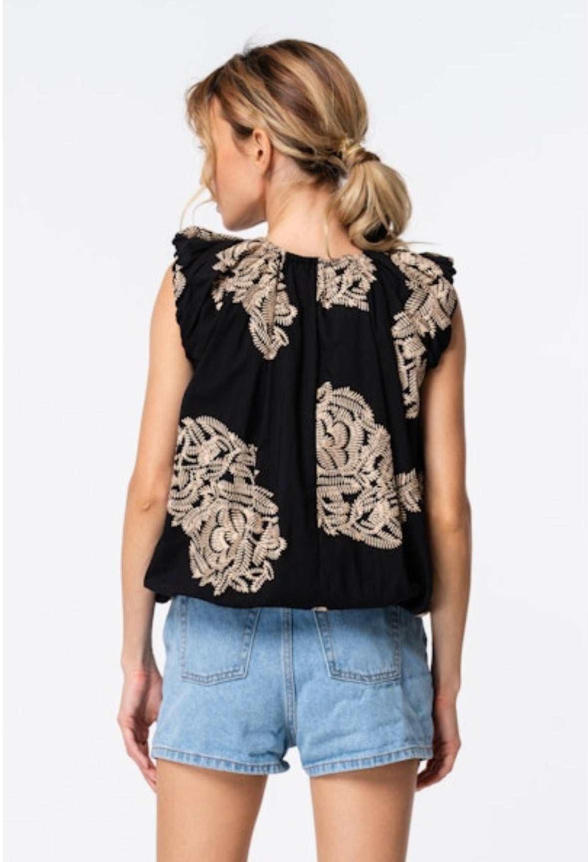 Black & Cream EMB Blouse