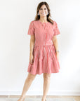 Button Front Cinched Dress Red/White