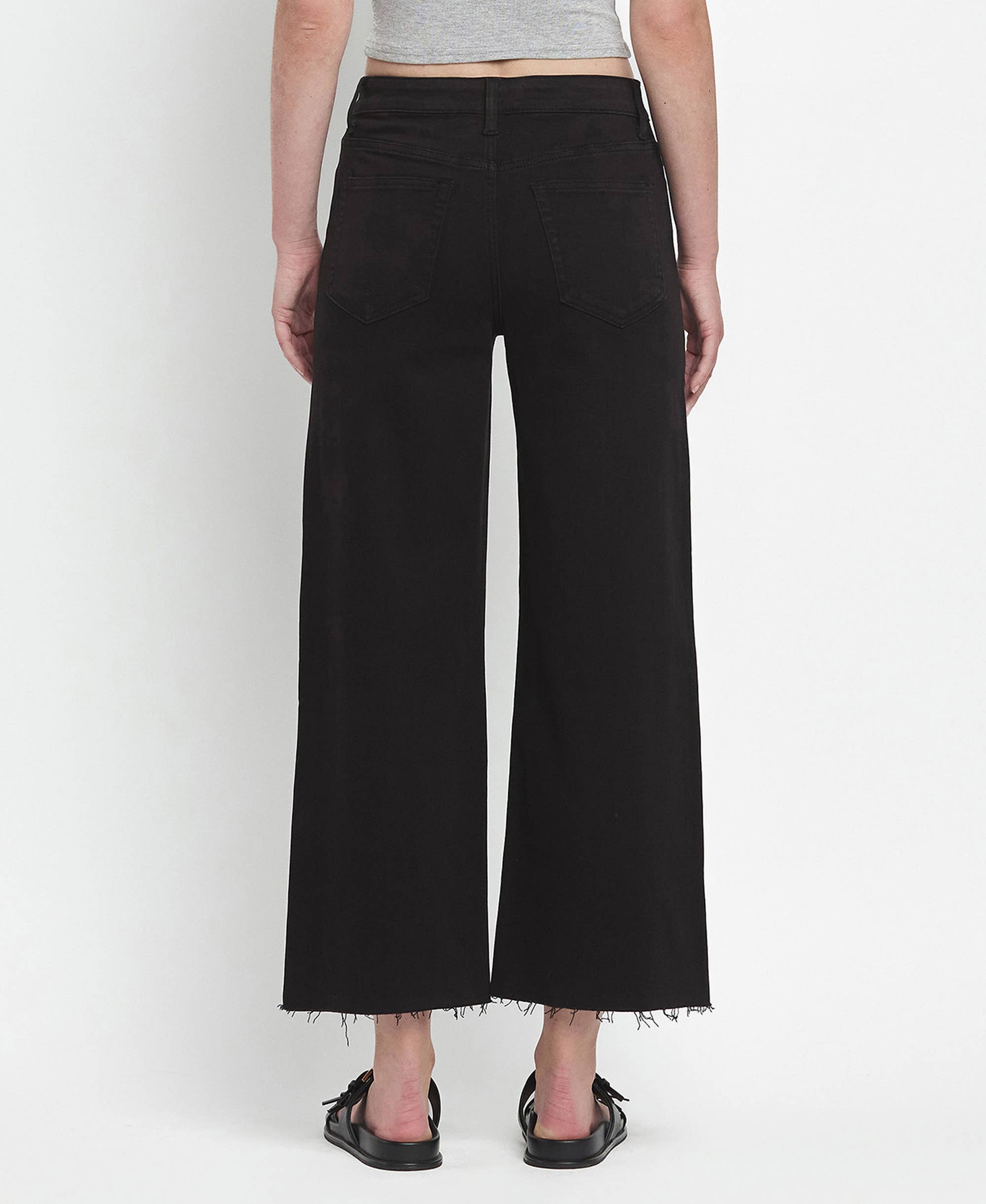 high rise wide leg frayed bottom denim jeans