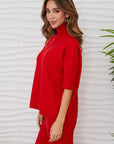 Rib Contrast Sweater Red