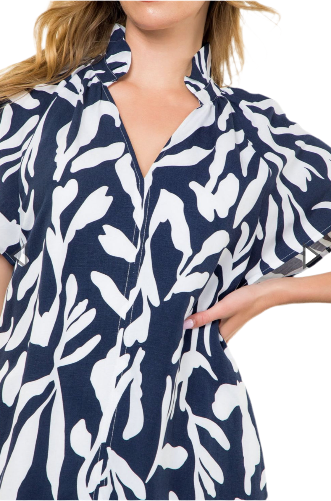 Navy & White Print SS Dress