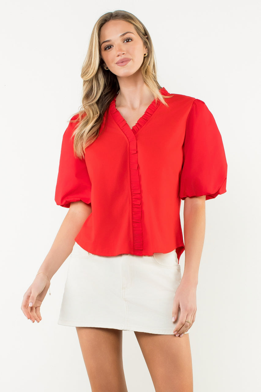 Poplin Puff Sleeve Blouse