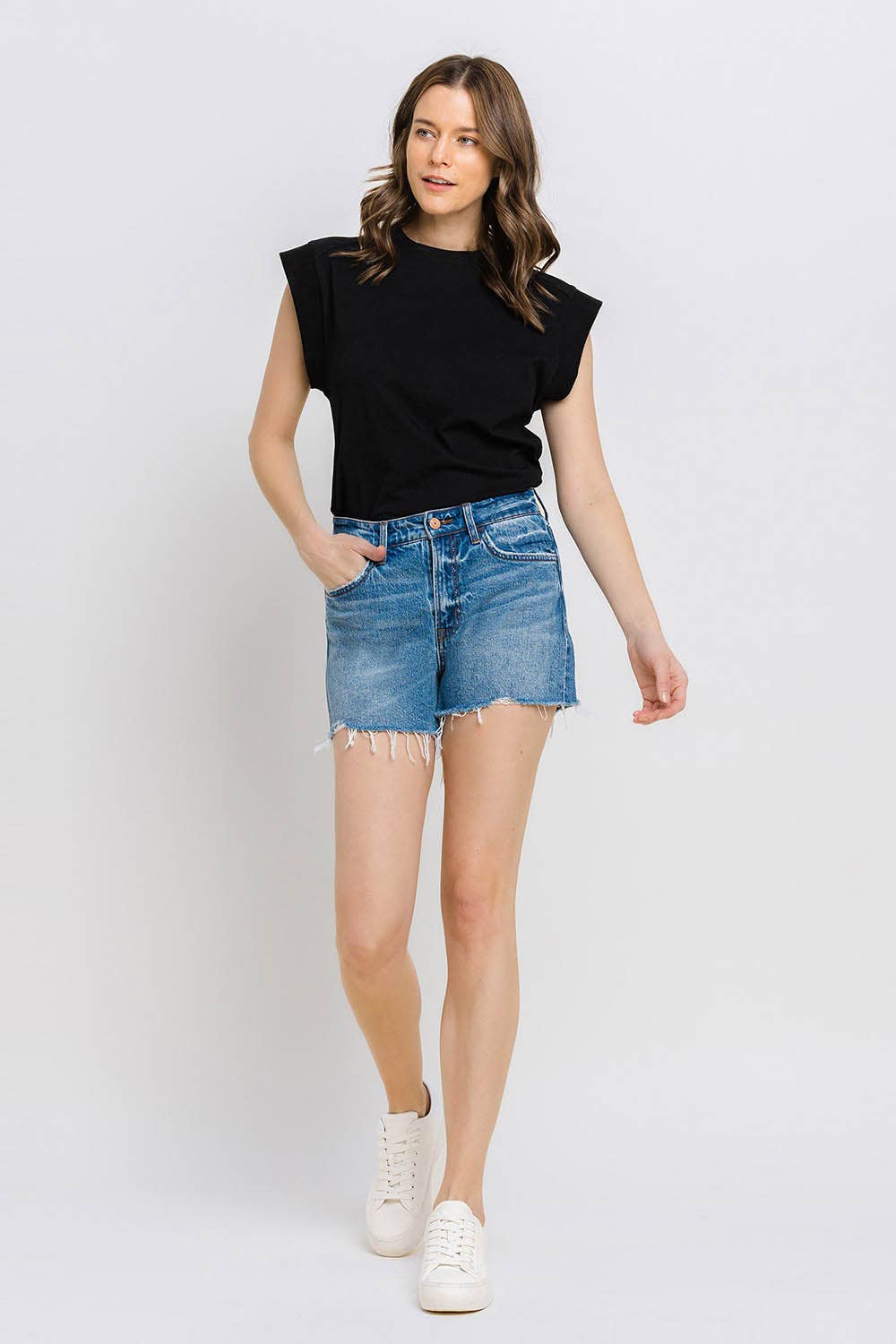 High Distressed Hem Shorts