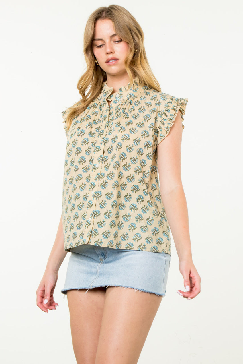 Ruffle Sleeve Floral Blouse