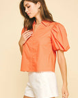 Bubble Sleeve Collared Blouse