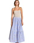 Blue Embroidered Maxi Skirt