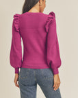Shoulder Ruffle Crew Neck Sweater
