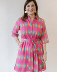 Pink Ikat Shirt Dress