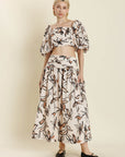 Shirred Floral Maxi Skirt