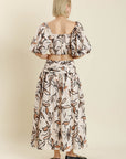 Shirred Floral Maxi Skirt