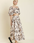 Shirred Floral Maxi Skirt
