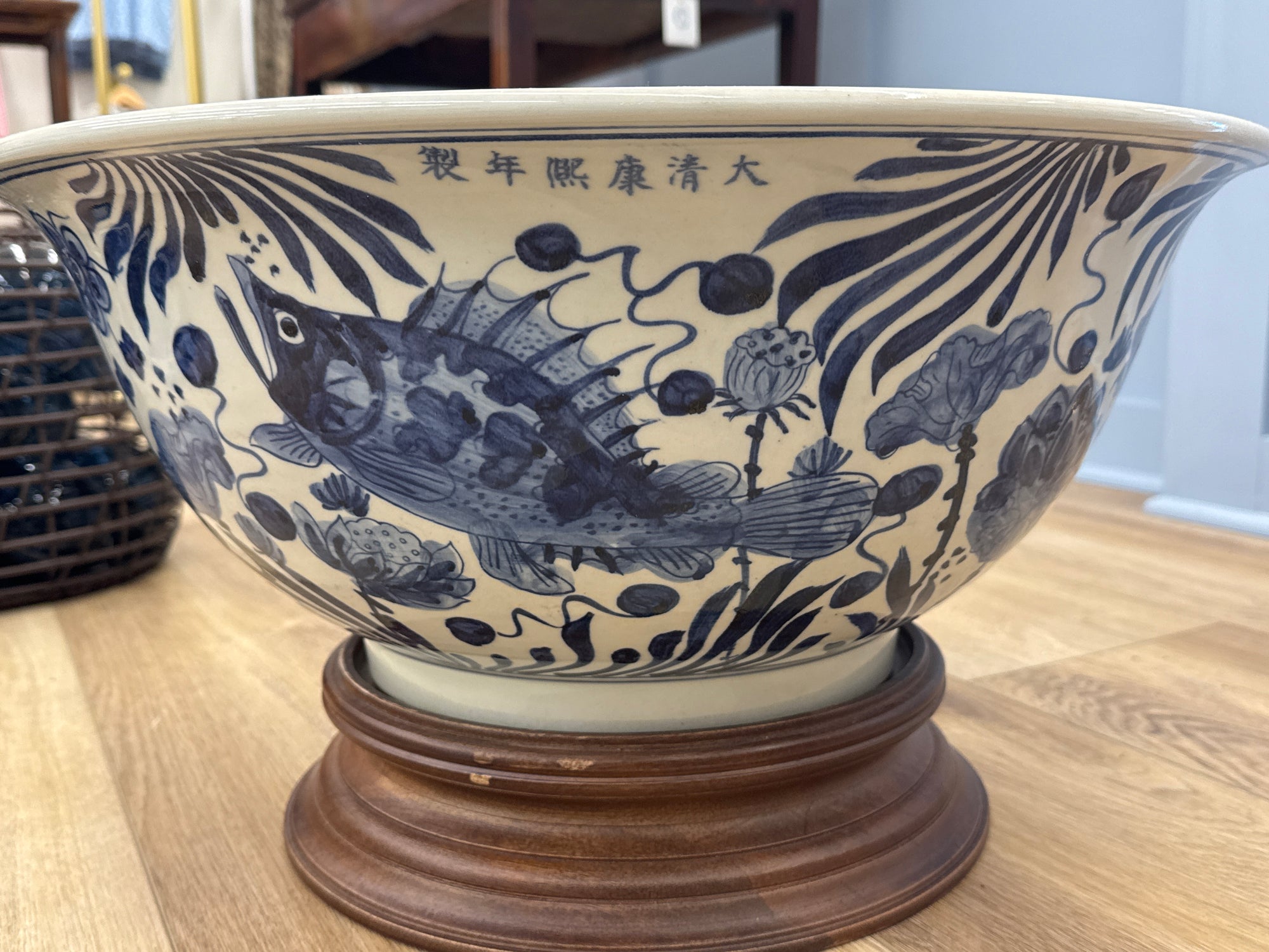 Blue and White Large Bowl Fish