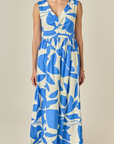 Blue/White Ruched Midi Dress
