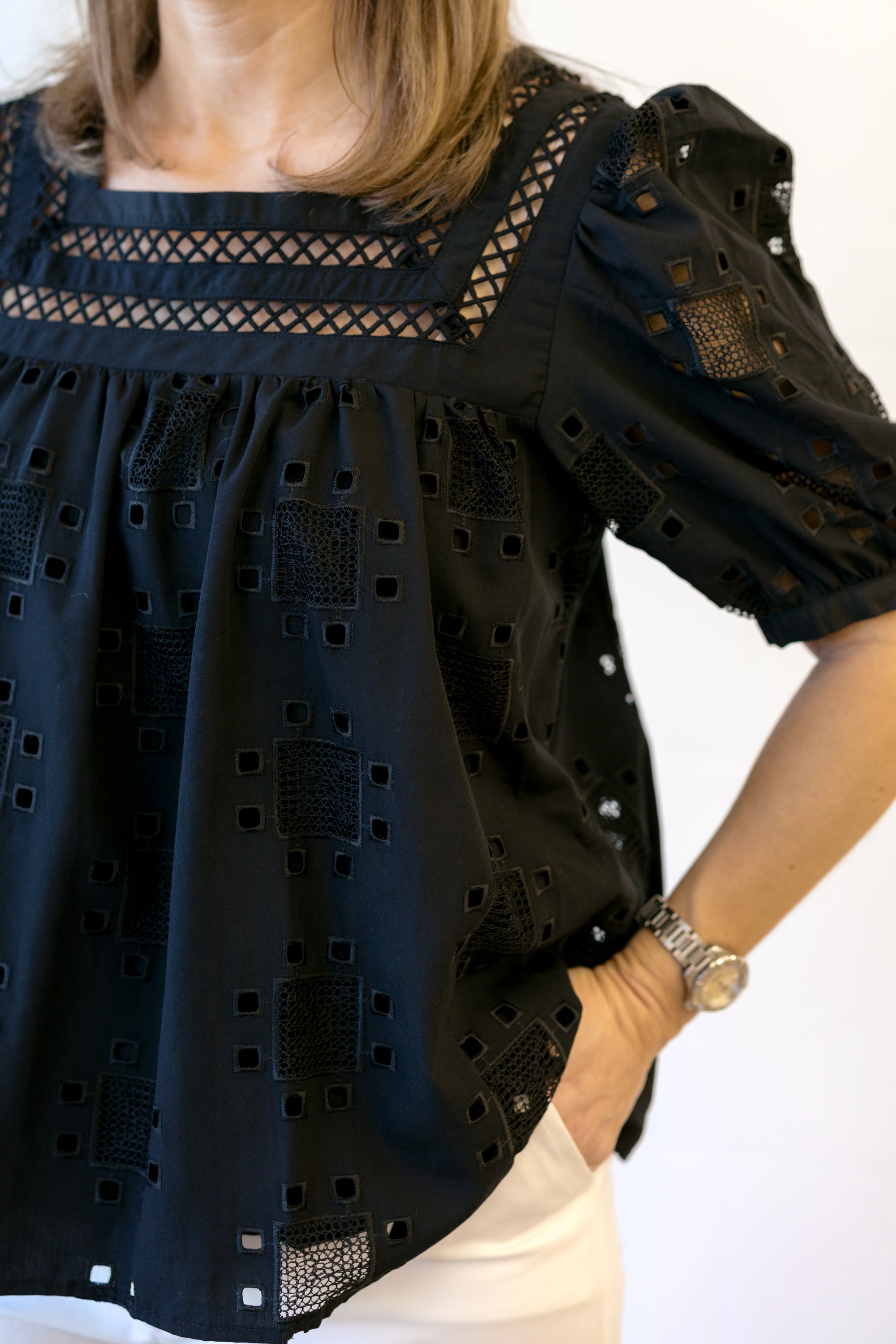 Square Neck Embroidered Blouse