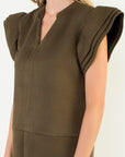 Sage Flutter Sleeve Suede Dress